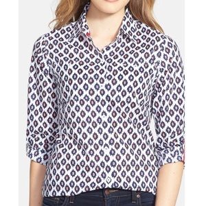 FOXCROFT Ikat Foulard Print Cotton Blouse 10P